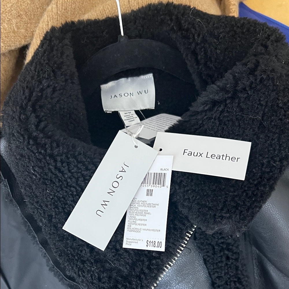 Jason Wu Faux Leather Bomber Jacket - Sherpa Lined - Women’s Medium - NWT - Picture 3 of 3